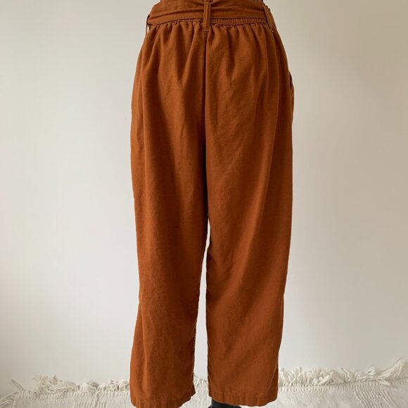 American Eagle Burnt Orange Paper Bag Waist Linen Blend Pants - Size Medium - Picture 9 of 9